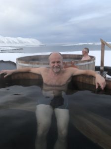 Ian soaking in a beer tub